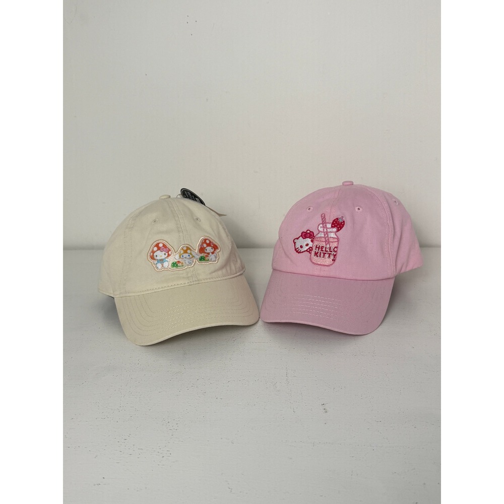Hello Kitty Sanrio Mushroom Strawberry Milk Baseball Cap Hat Set 2pc Pink Cream